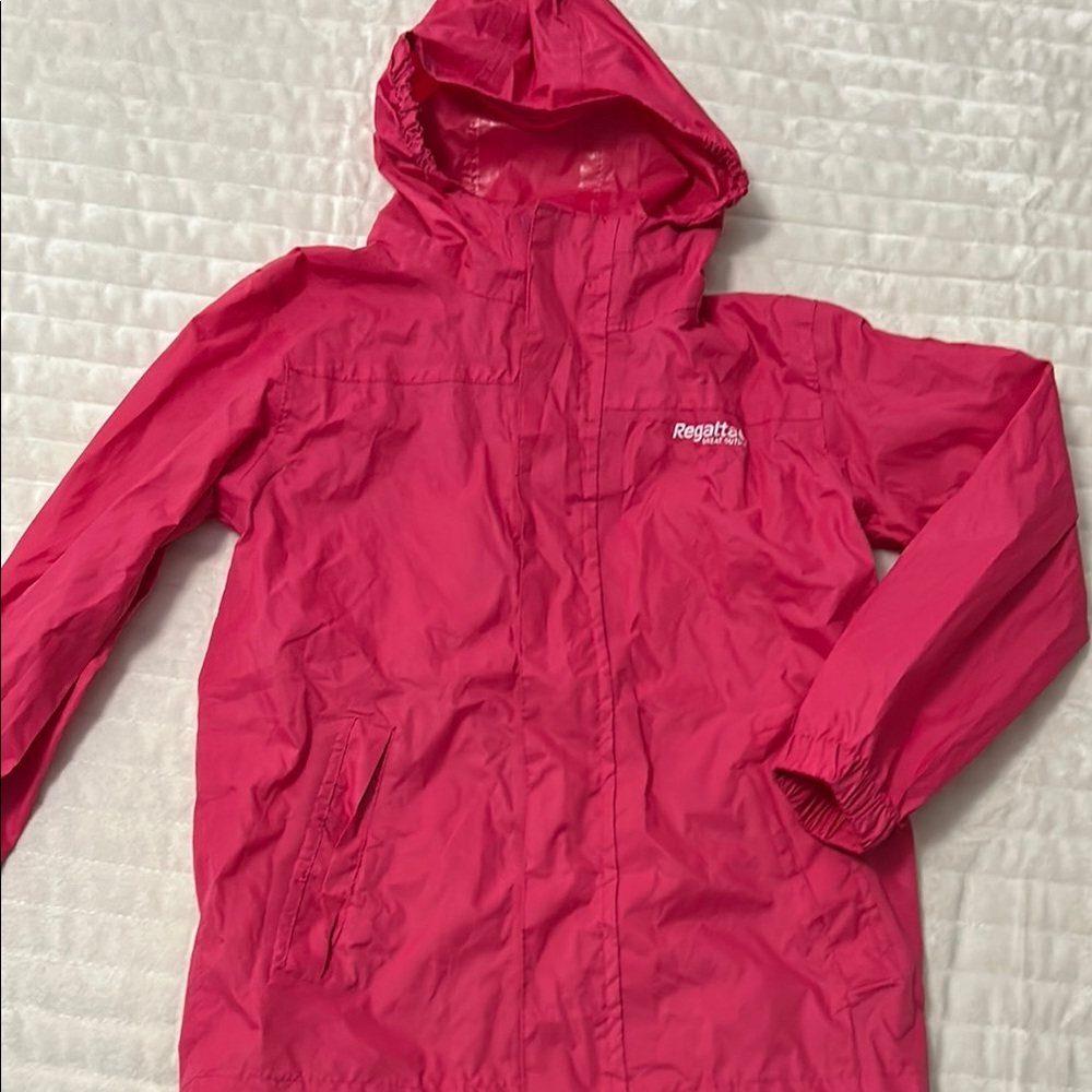 Pink Raincoat with Hood and Lightweight Water-Resistant Fabric